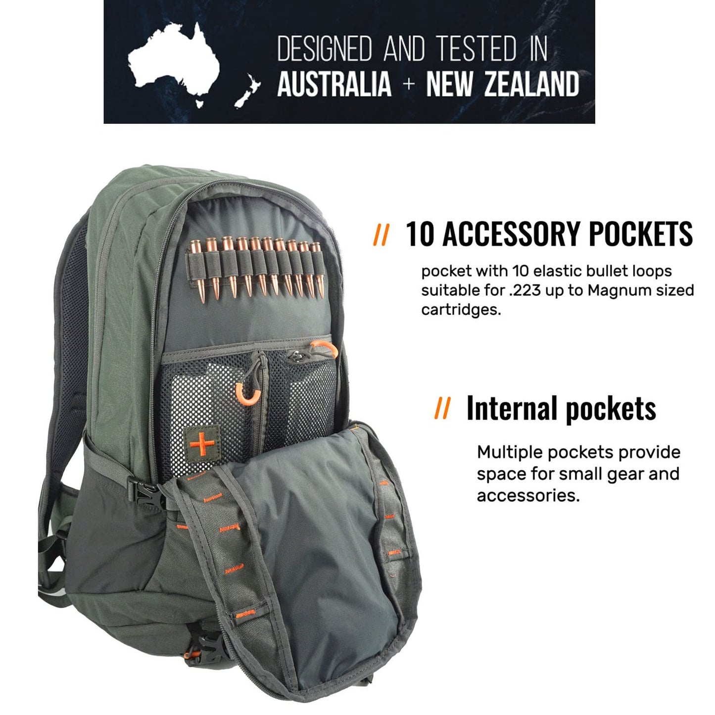 SPIKA Hunting Backpacks for Men, 25L Green Hunting Day Pack with Water Bladder, Removable Waist Belt, Rifle Holder, Internal Ammo Storage and Rain Cover