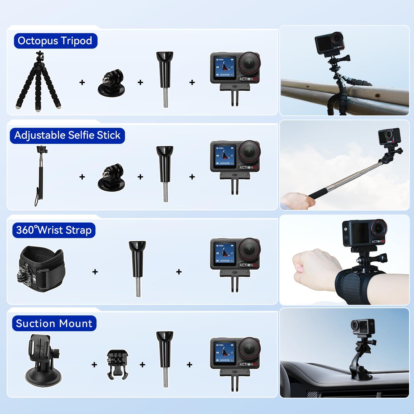 DJI Osmo Action 5 Pro Waterproof Action Camera Bundle, 1/1.3" Sensor