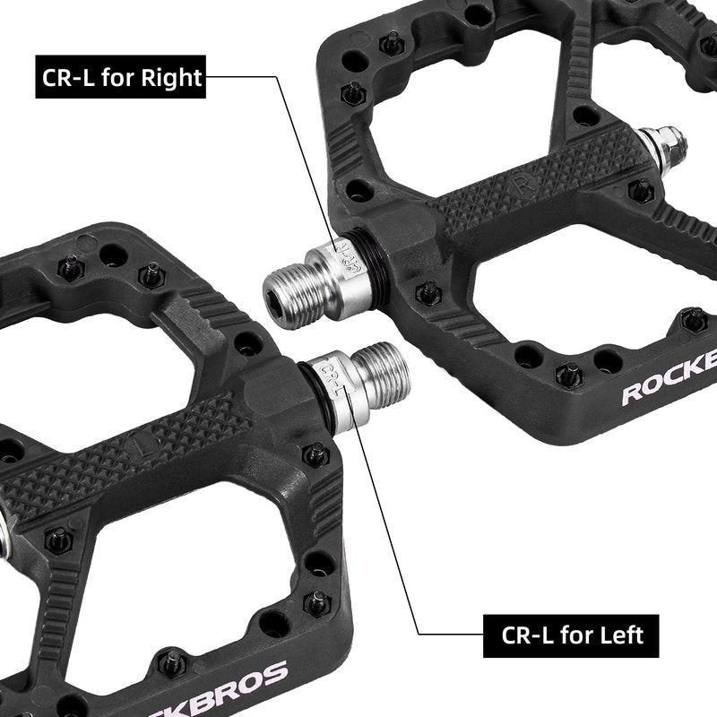 ROCKBROS Mountain Bike Pedals Flat MTB Pedals Nylon Fiber Bicycle Platform Pedals for Road Mountain BMX MTB Bikes Black