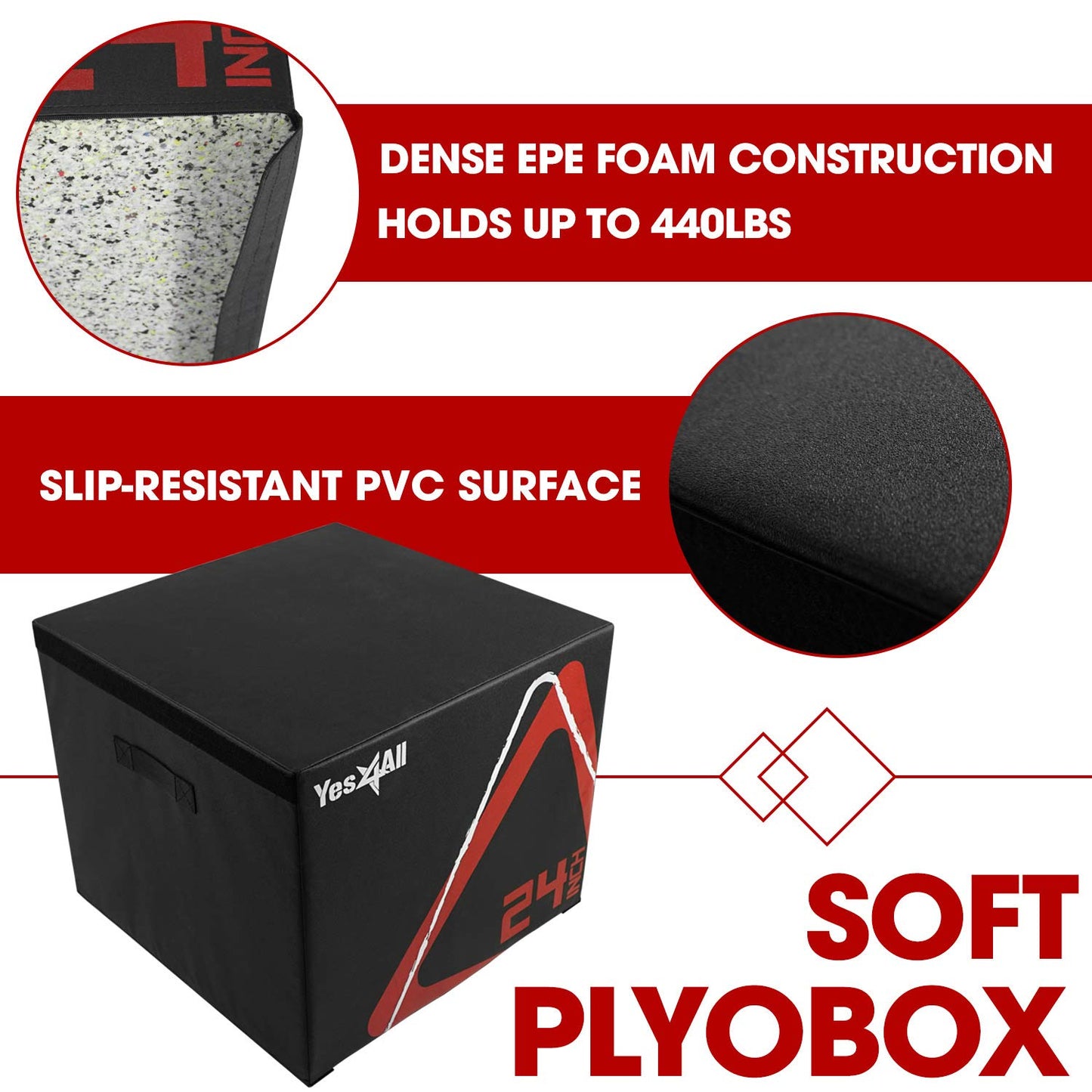 Yes4All Adjustable Soft Plyo Box – Available in 6, 12, 18 and 24-inch Box Sizes (L. Black - 18" + 24")