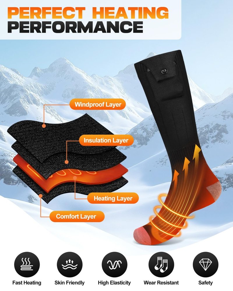 Maraiss Heated Socks, Rechargeable 5000mAh Electric Socks for Men Women, Christmas Stocking Stuffers Gifts, 3 Heating Settings Washable Heated Sock for Fishing Skiing Hunting Hiking Skating