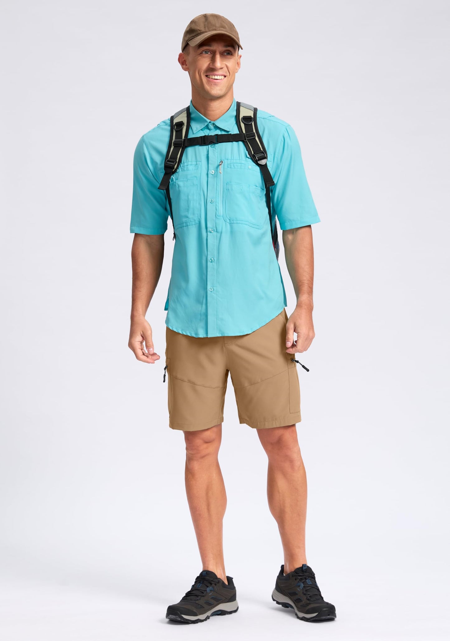 Pudolla Men's Hiking Cargo Shorts Lightweight 7" Travel Casual Shorts for Men Golf Work Outdoor with 5 Zipper Pockets(Dark Khaki Medium)