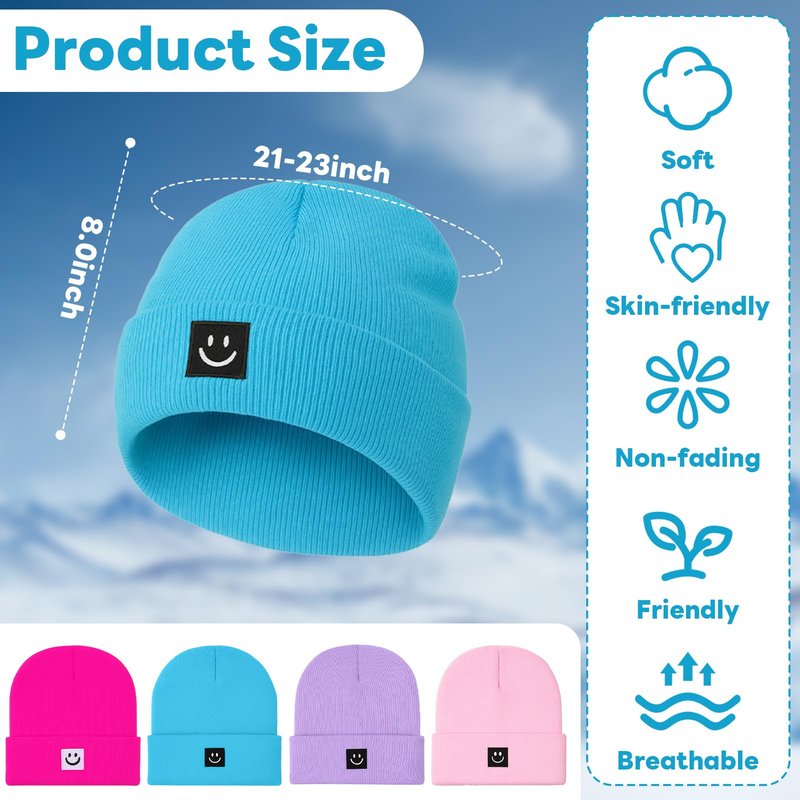 Fingertip WD Knit Beanie Hat with Smile Face for Men Women Winter Warm Soft Slouchy Skull Cap(Pink,Hot Pink,Purple,Blue)