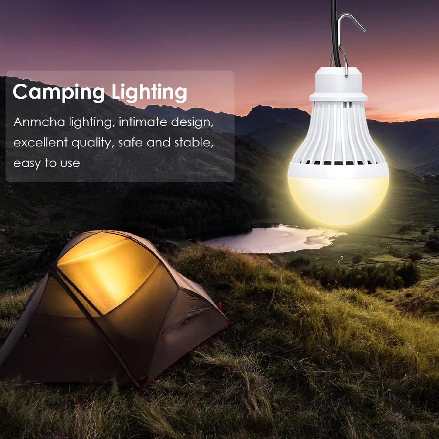 4 Pack USB Light Bulb, USB LED Camping Light Lantern, 8.2 ft Extra Length Cord Tent Light with USB Y-Cable, Portable LED Bulb for Garage Warehouse Car Truck Fishing Boat Room Emergency Light, Warm