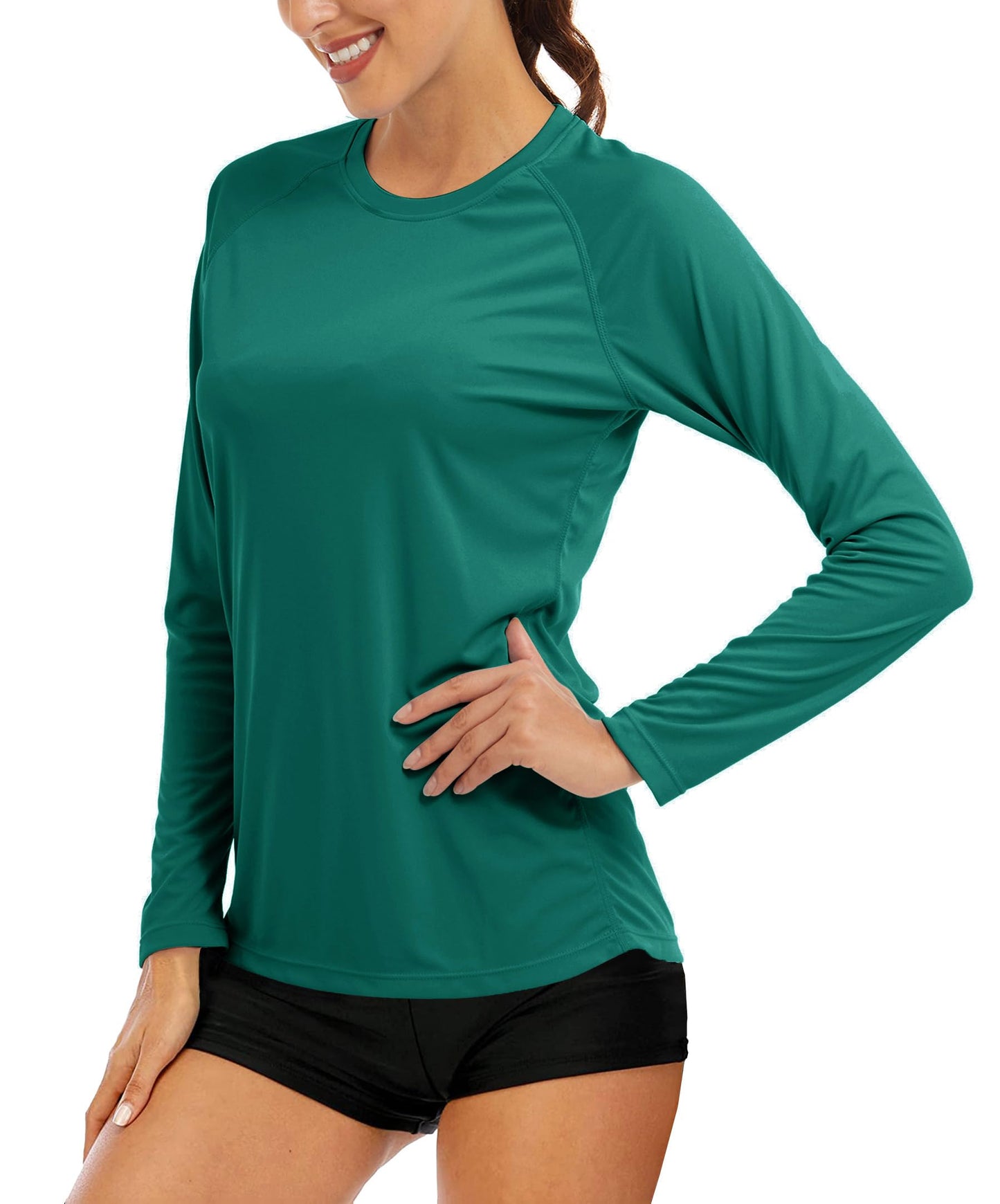 MAGCOMSEN Athletic Shirts for Women Workout Shirts for Women Sun Protection Shirts UPF 50+ Summer Shirts Hiking Shirts Rash Guard Shirts Running Shirts Women Jade Green
