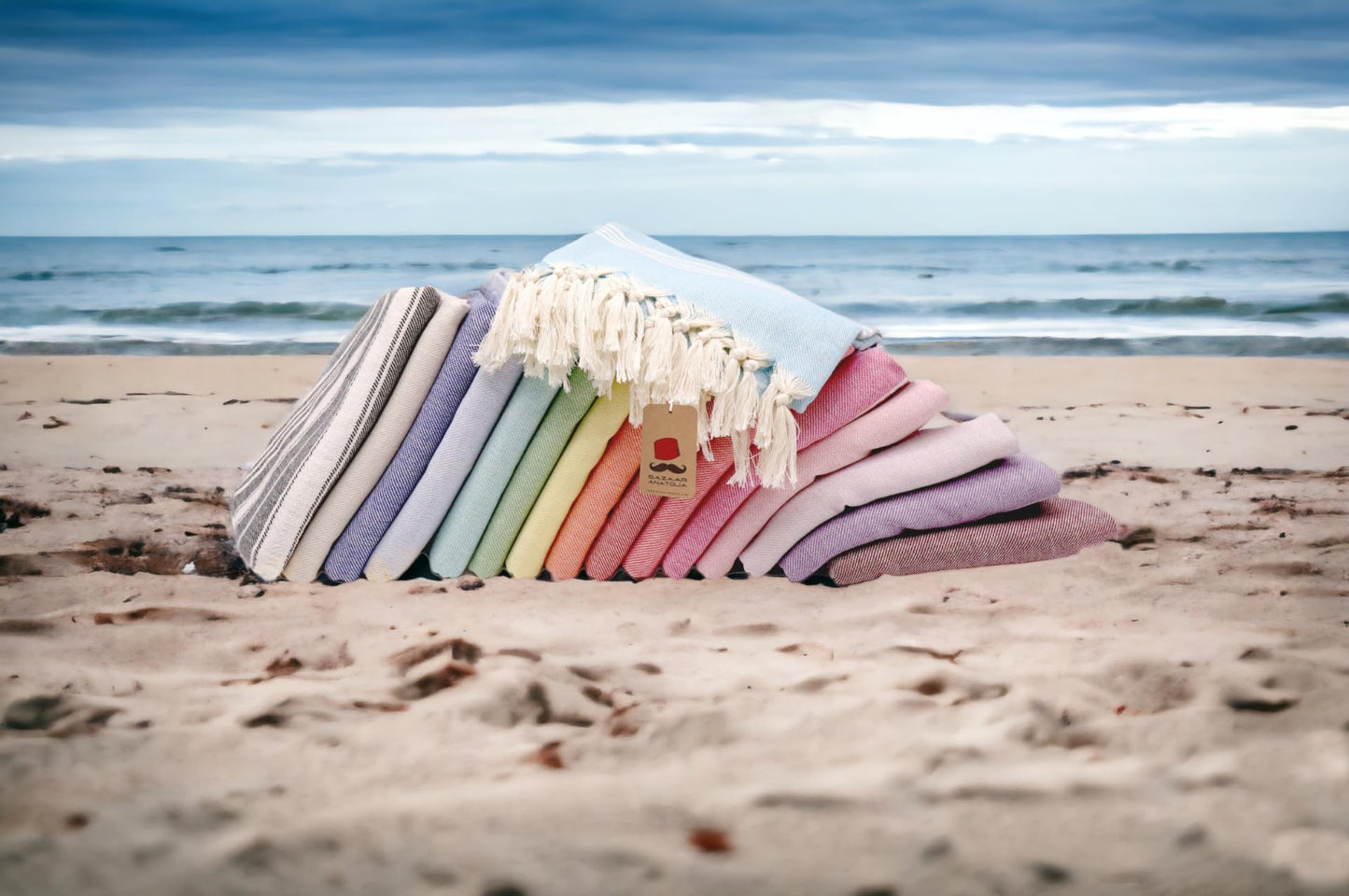 Bazaar Anatolia Turkish Beach Towel, 100% Cotton, 71x39 in, Stripe Yellow
