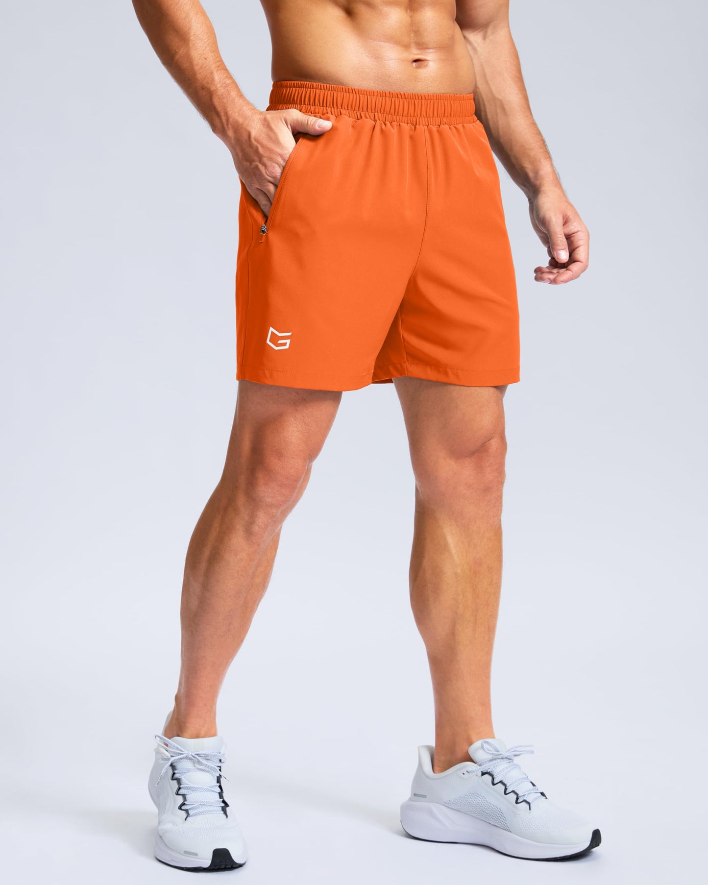 G Gradual Men's Athletic Running Shorts with Zipper Pockets Quick Dry 7"/ 5"/ 9" Workout Gym Shorts for Basketball Hiking(Orange,5S-New)
