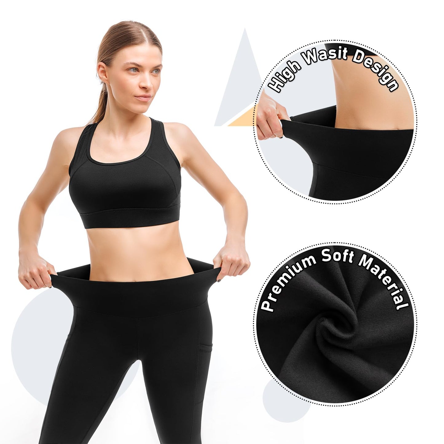 Leafigure 2 Pack Leggings with Pockets for Women, High Waisted Soft Leggings for Yoga Gym Black/Grey LXL