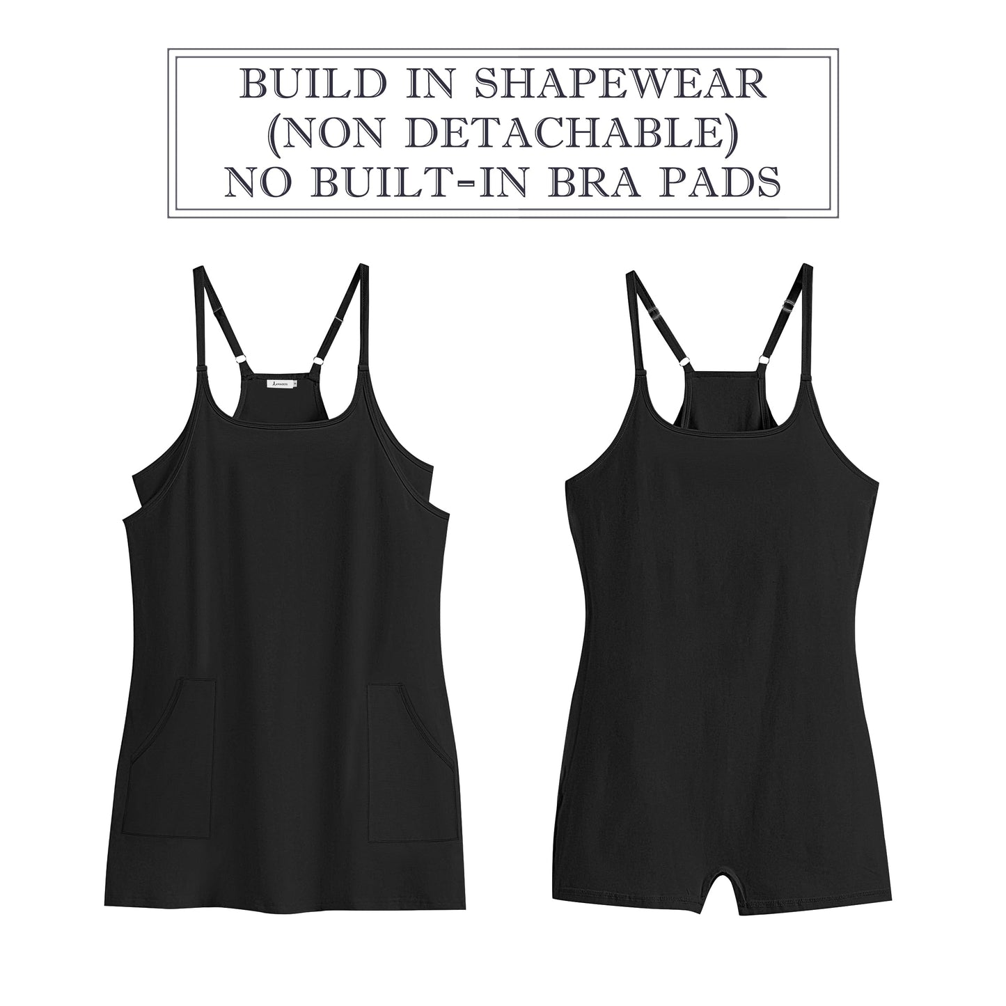 ANRABESS Women Athletic Tennis Dress 2026 Summer Square Neck Active Romper Built in Shorts Casual Athleisure Mini Dresses Black Medium