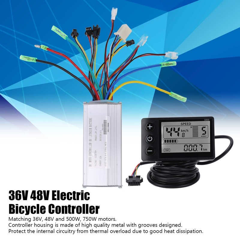 Estink Electric Brushless Controller Kit, 36/48V 500/750W with LCD 866 Display Meter, 22A9 Tube, for Electric Scooter, Fits 22.2mm Handlebars
