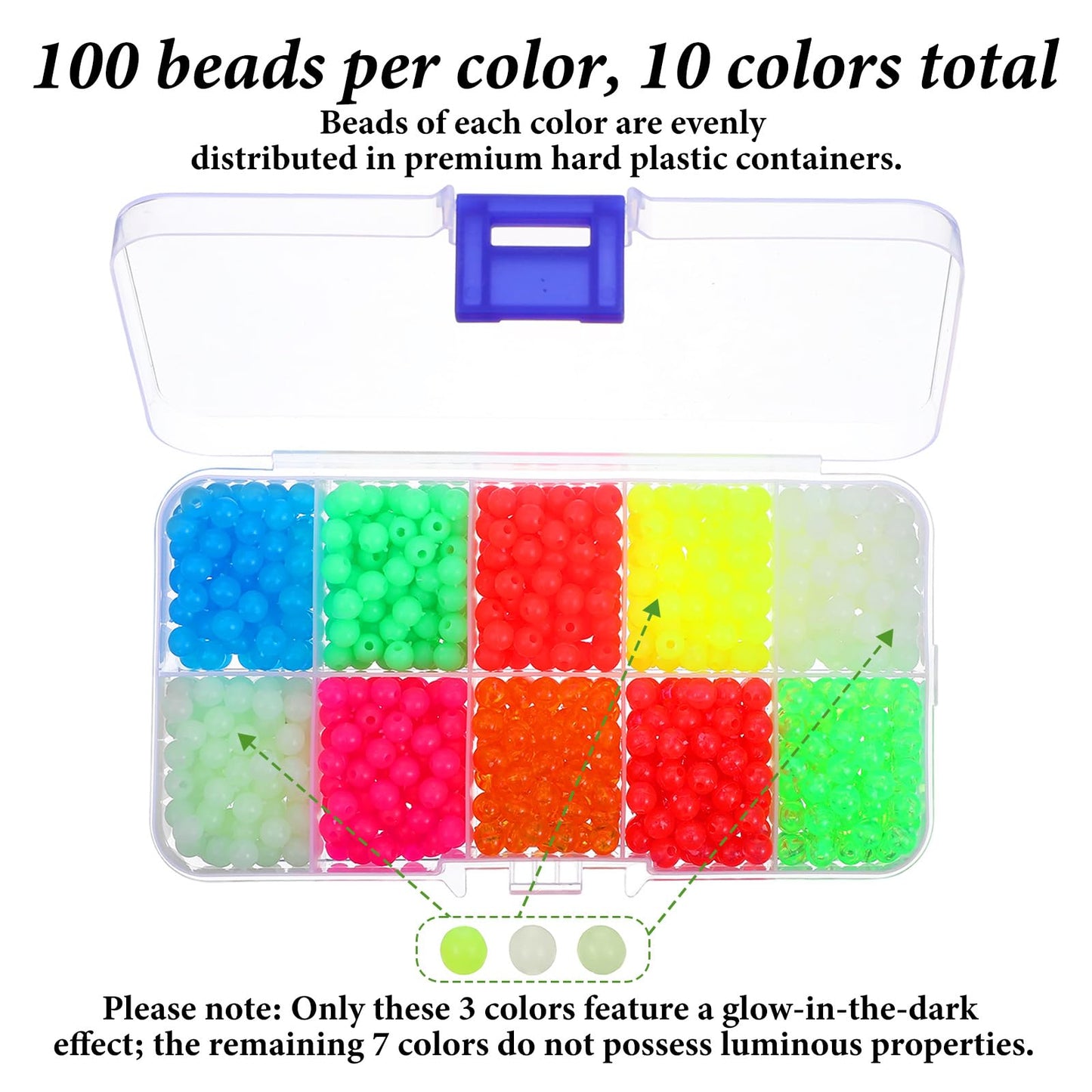 1000PCS 5mm Glow in The Dark Fishing Beads, Luminous Plastic Round Beads