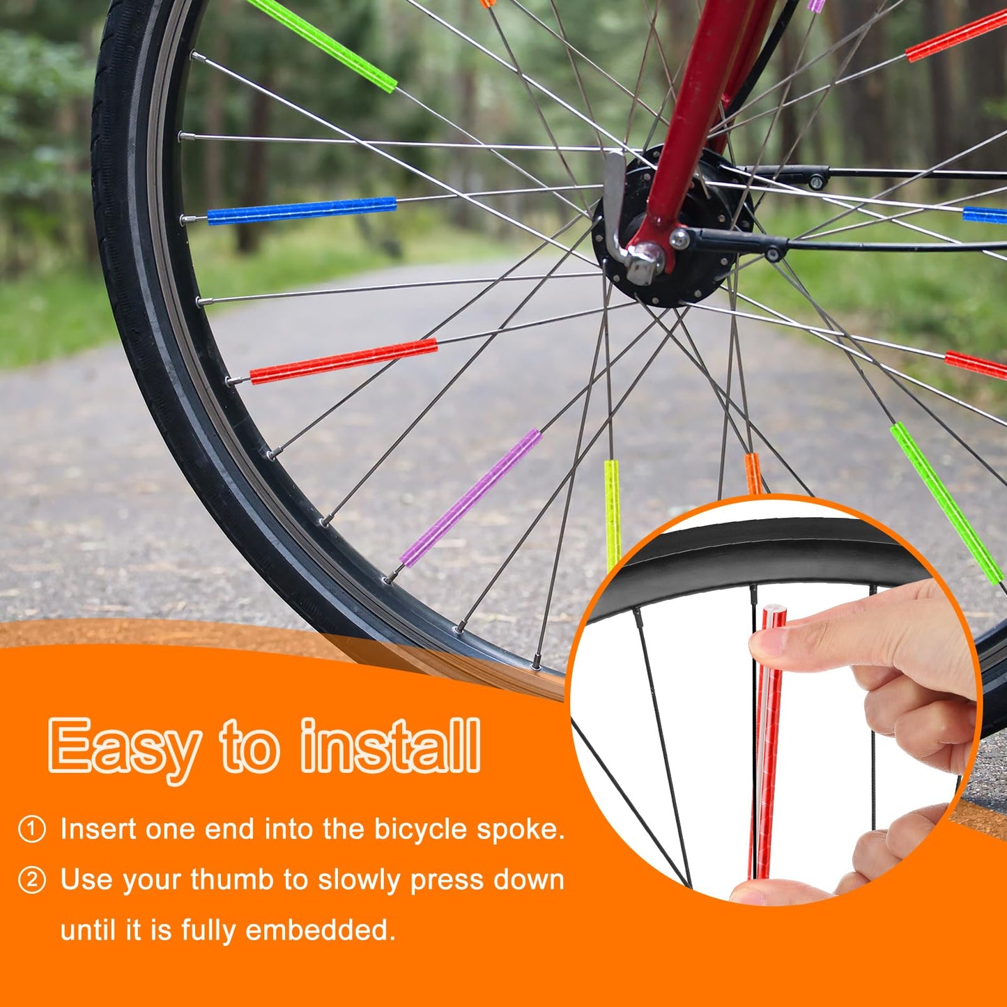 HARFINGTON 12pcs Bike Reflective Spoke Skins 0.2" Plastic Bicycle Spoke Reflectors Spoke Covers Trim Wrap Wheel 360°Visibility for Road Mountain Bike Motorcycles Decoration, Red