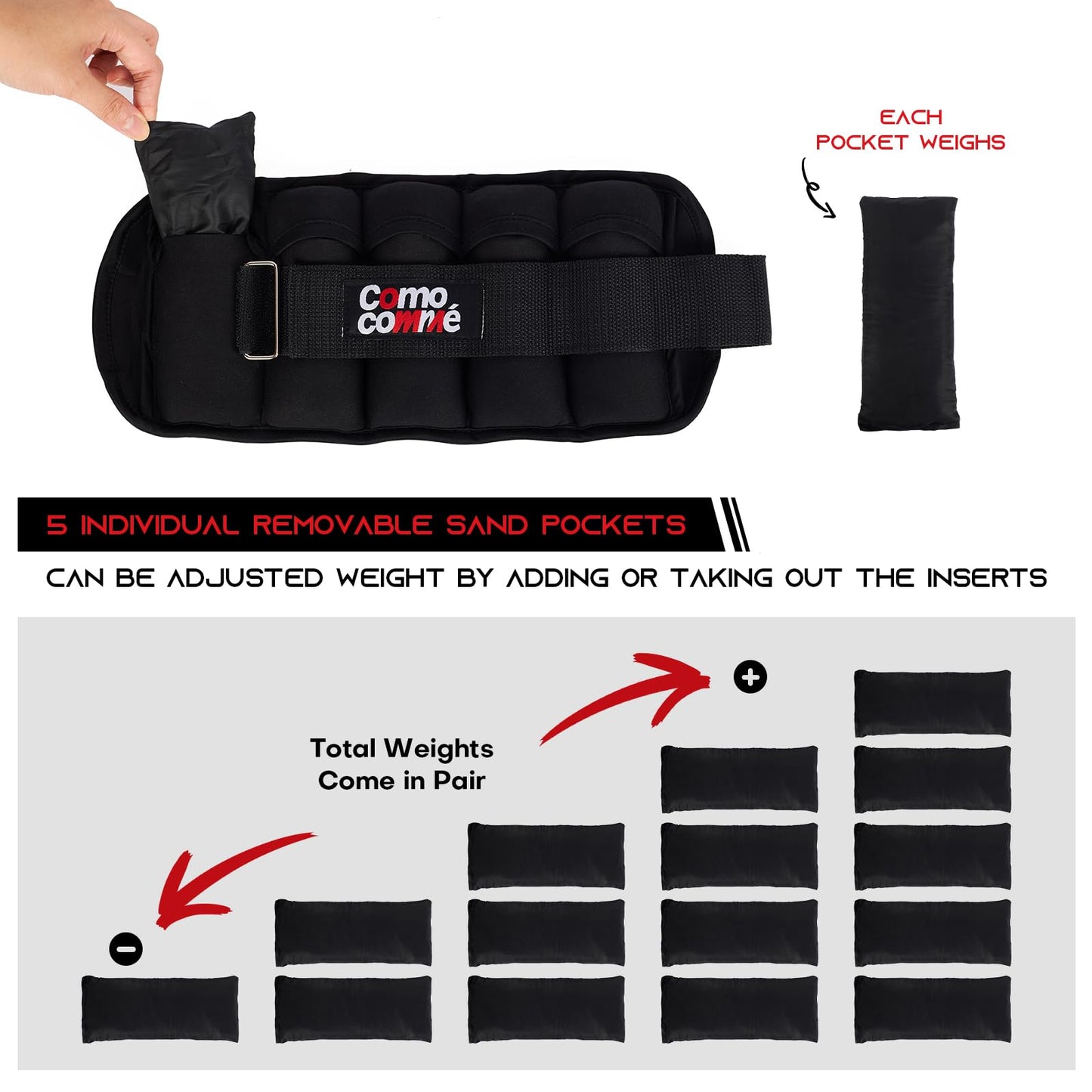 Adjustable Ankle Weights, 5lb 1 Pair Strength Training Wrist Leg Arm Weights for Women, Kids and Men, Weighted Ankle Weight Set with Removable Sandbags for for Gym, Fitness Workout, Running, Lifting