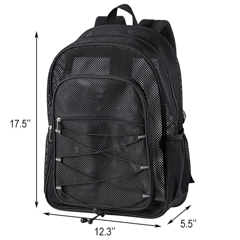 COVAX Heavy Duty Mesh Backpack, See Through College Backpack, Semi-transparent Mesh Bookbag with Bungee and Comfort Padded Straps for Commuting, Swimming, Beach, Outdoor Sports