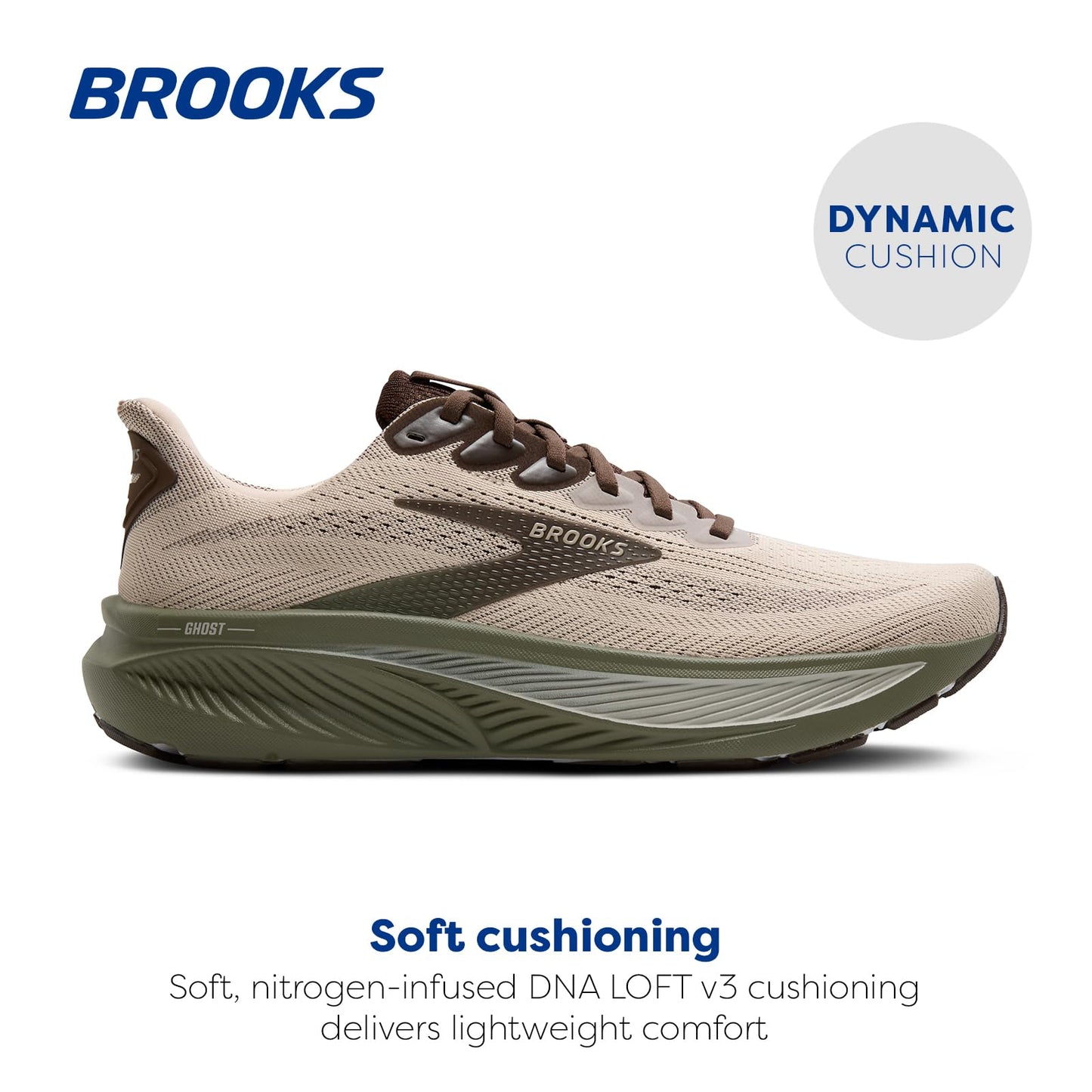 Brooks Men’s Ghost 17 Neutral Running Shoe - Chateau Gray/Brown/Olive - 13 Medium