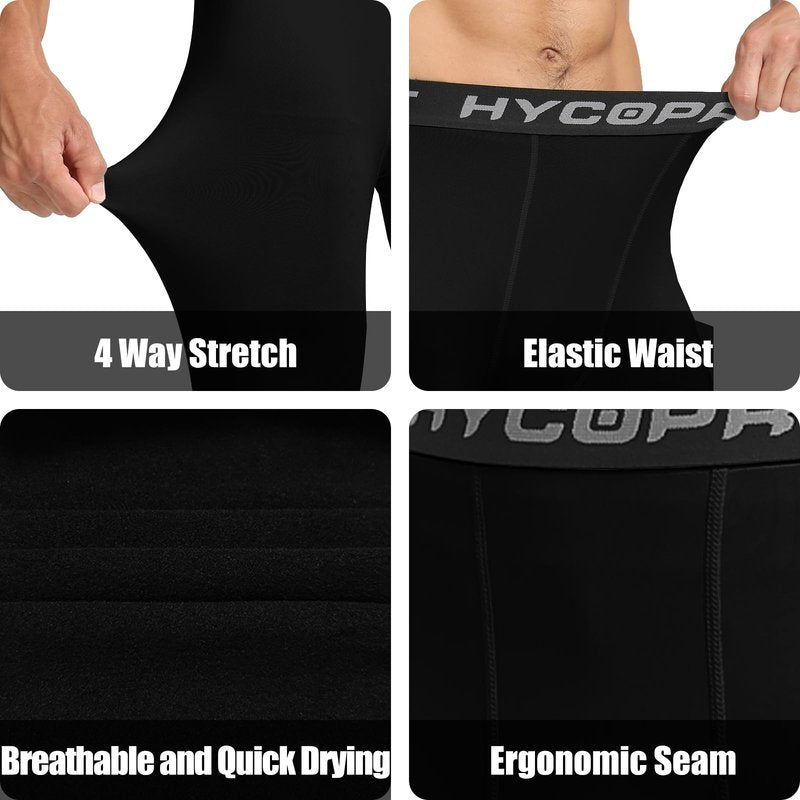 HYCOPROT Men's Thermal Compression Pants, Fleece Lined Athletic Tight Cold Weather Sports Leggings Winter Base Layer Bottoms Black