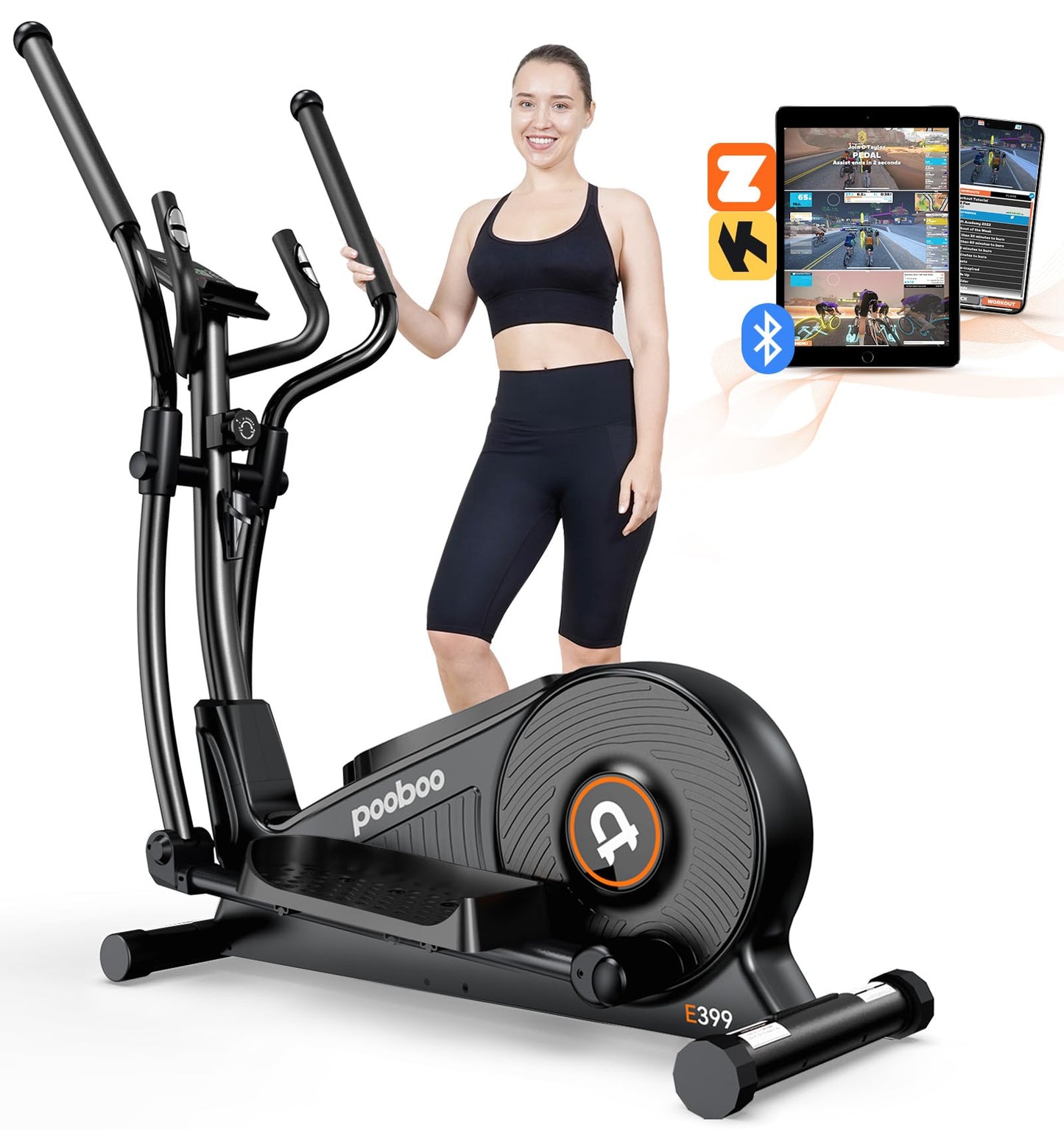 pooboo Elliptical Machine, Elliptical Exercise Machine with16-Level Resistance & Hyper-Quiet Magnetic Driving System, Elliptical Machine for Home with LCD Monitor&15.5IN Stride, 400LBS Weight Capacity