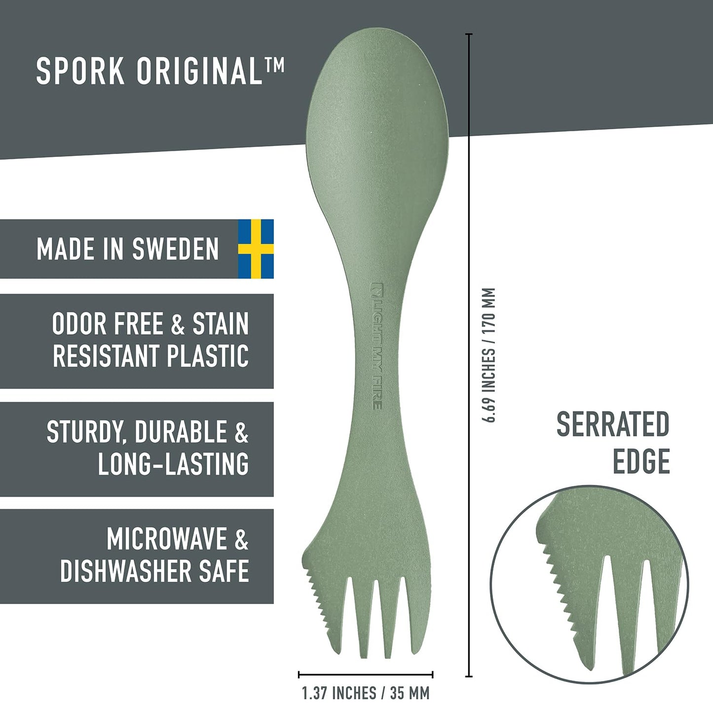 Light My Fire Spork Original — 3-in-1 Camping Spoon Fork Knife Combo — Reusable Travel & Camping Utensils — Lunch Spork — Outdoor Backpacking Hiking Picnic Utensil BPA Free — 4-Pack Nature