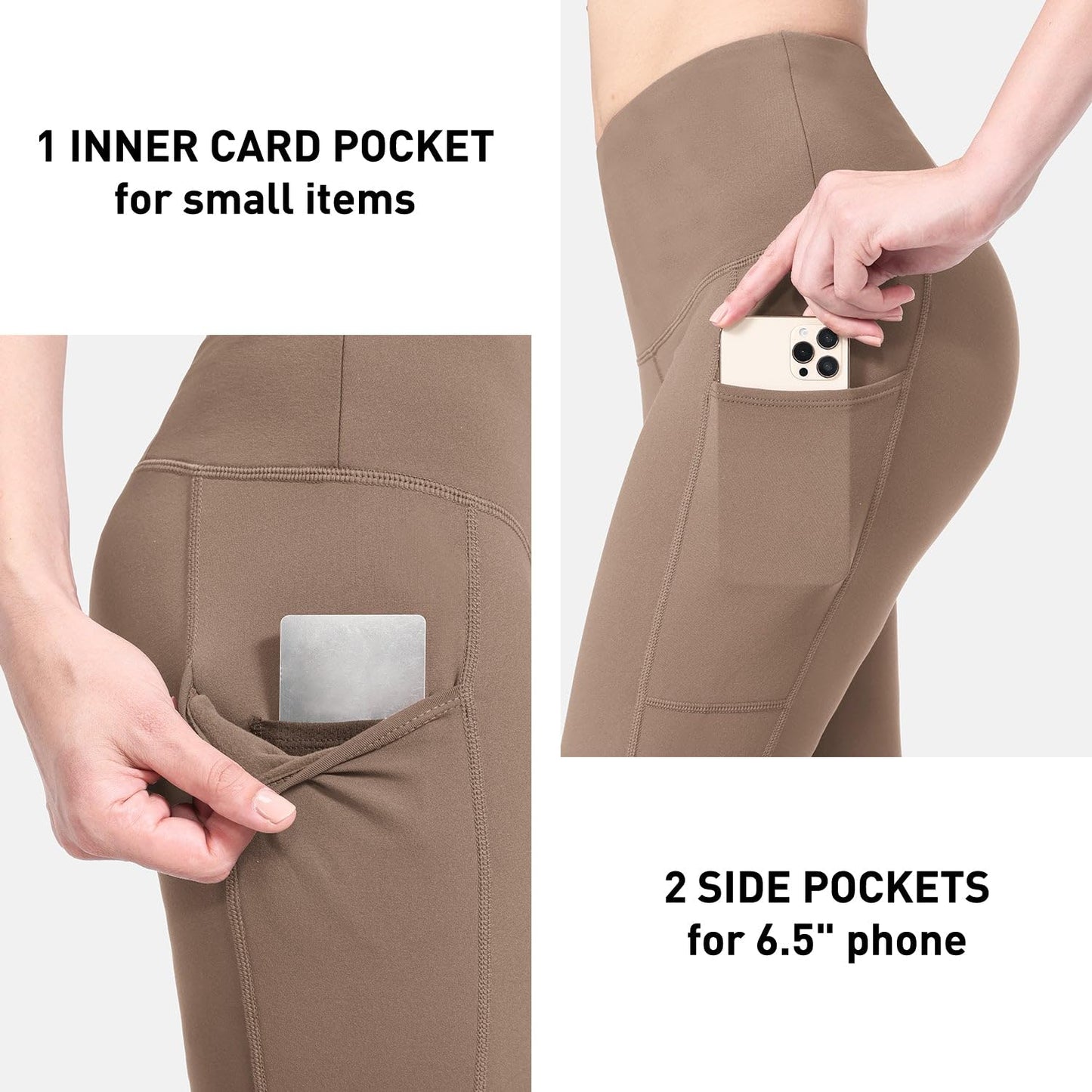 baleaf Women's Waterproof Leggings Fleece Lined Thermal Warm Winter Yoga Water Resistant Pants with Pockets Cocoa Creme XS