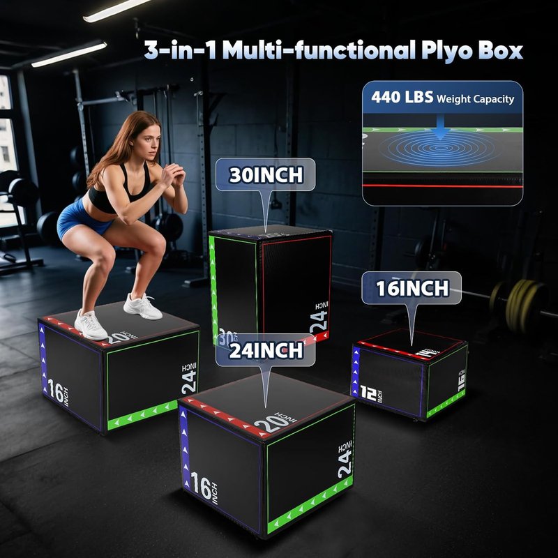 Plyometric Jump Box - 3 in 1 Heavy Duty Foam for Home Gym | Non-Slip PVC Leather, Easy to Clean for HIIT & Strength Training