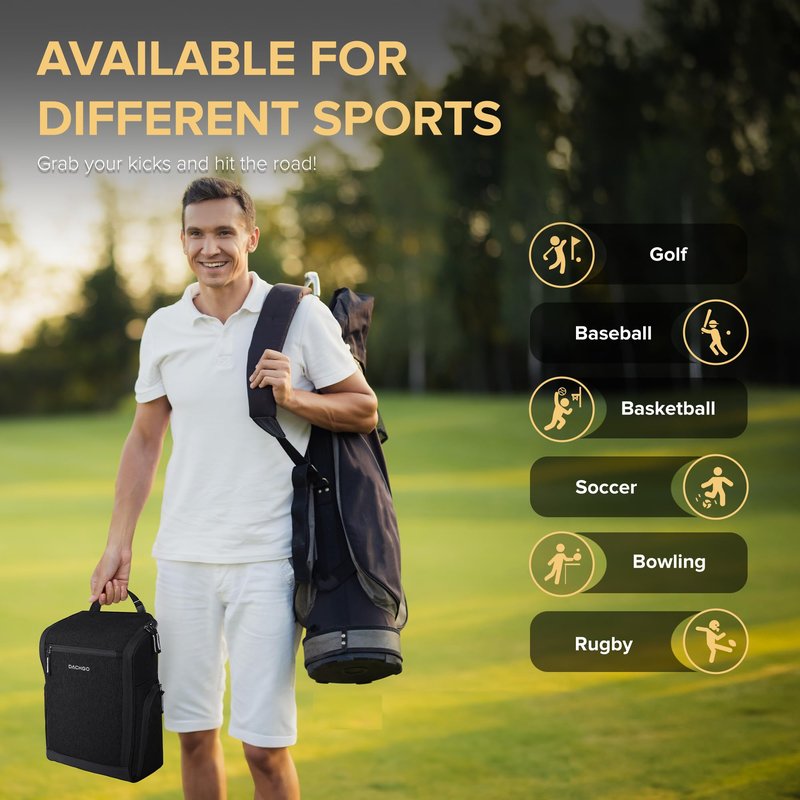 Dachgo Golf Shoe Bag Men Women, Padded Golf Shoe Carry Bags with Clasped Strap Handle & Side Ventilation, 3 Pockets for Golf Tees, Balls & Accessories, Perfect for Sport Golf Baseball Soccer