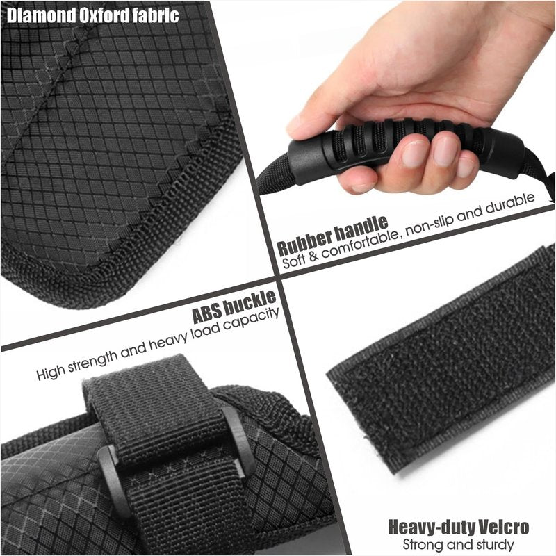 Folding Handle Strap for Scooters – Universal Oxford Cloth Hand Carrier with Adjustable Shoulder Strap, Rubber Handle & Triple (Black)