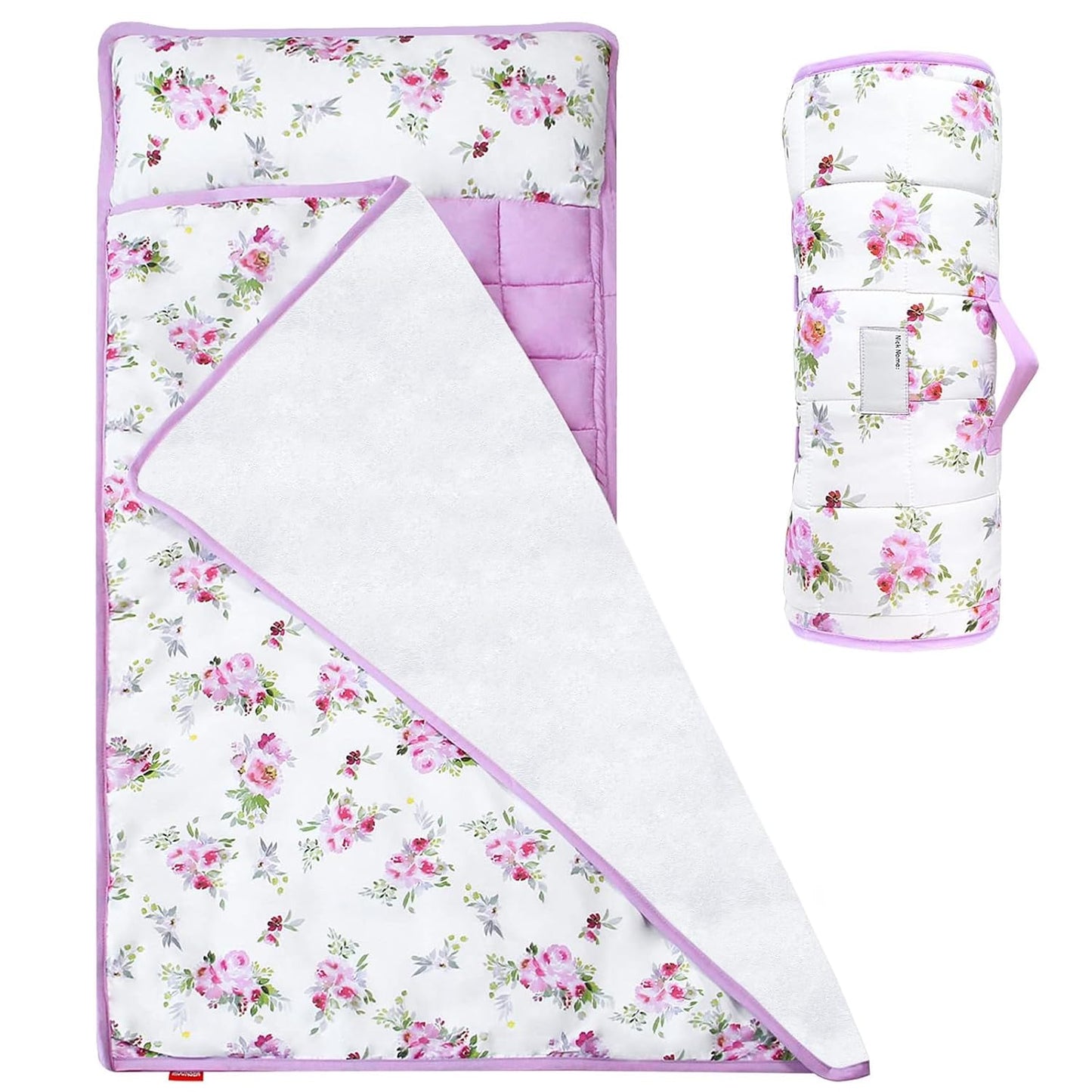 Toddler Nap Mat - Floral Sleeping Mat with Fleece Blanket | Lightweight for Preschool & Travel, Fits Standard Cot