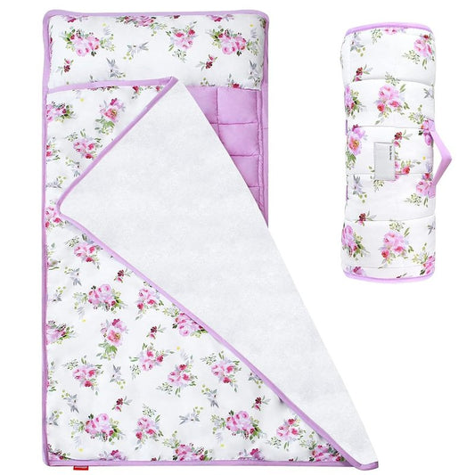 Toddler Nap Mat - Floral Sleeping Mat with Fleece Blanket | Lightweight for Preschool & Travel, Fits Standard Cot