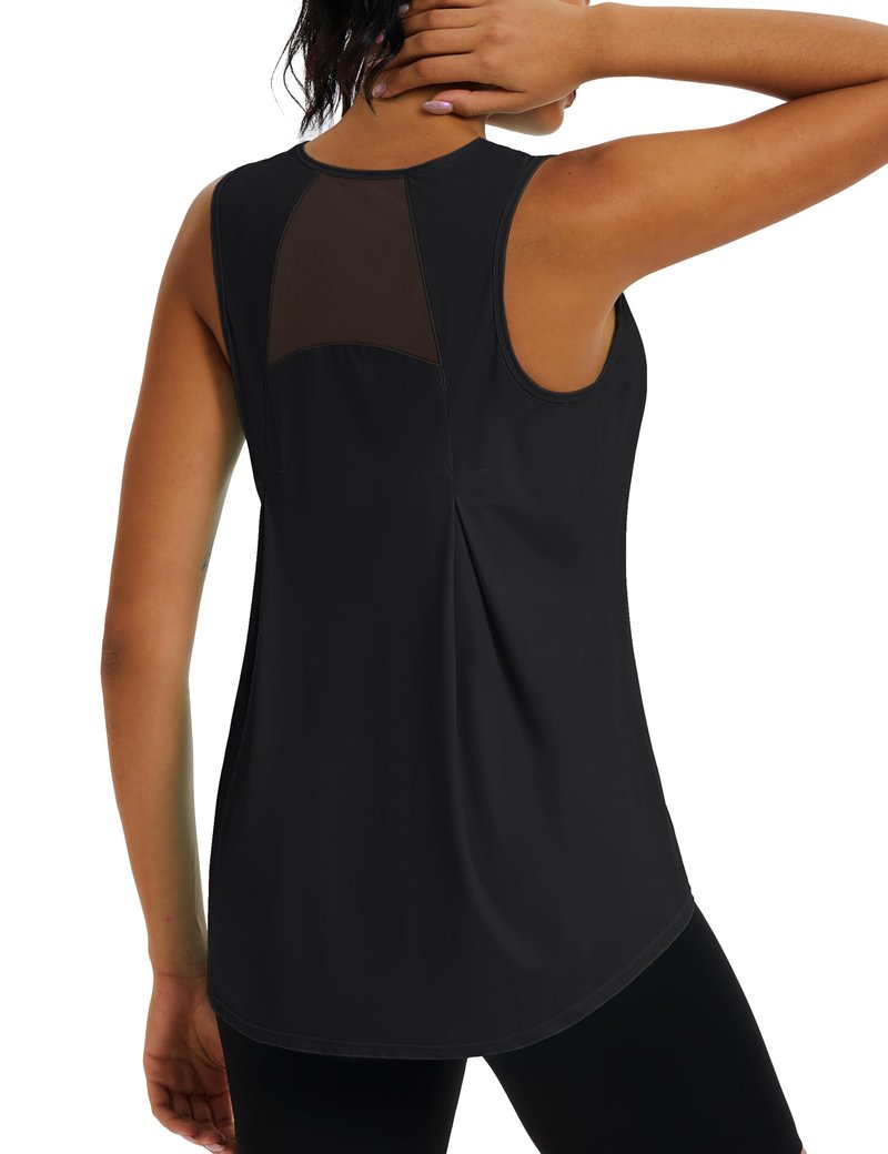 TACVASEN Women's Workout Tops Lightweight Racerback Sleeveless Breathable Shirts Athletic Running Yoga Gym Tanks Black L