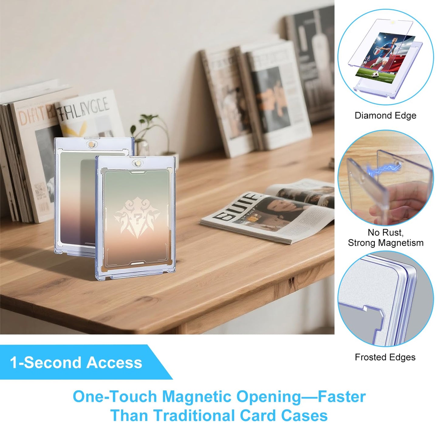 35pt Magnetic Card Holders for Trading Cards,UV Hard Plastic Sports Display Cases,10 Pack Clear One Touch Mags Card Protectors for Baseball Cards, Football Cards, Basketball Cards,MTG,TCG(10)