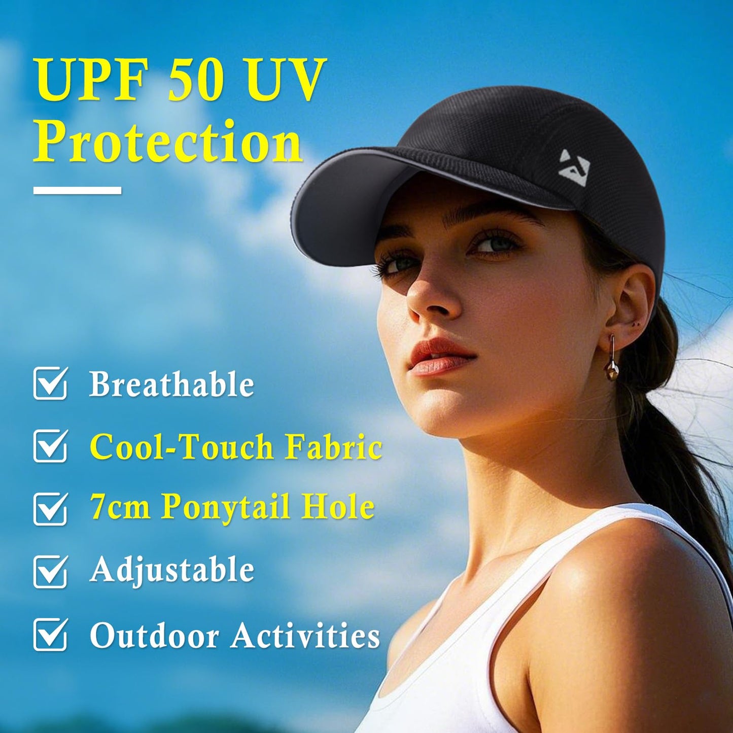 TOP-EX XL/XXL Ponytail Sun Baseball Cap for Women UPF 50 Cooling Running Hat Summer Breathable UV Protection Golf Hats Packable White M