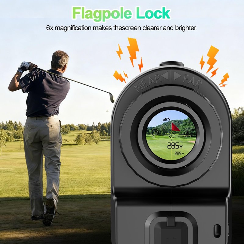 Golf Rangefinder with Slope Compensation Mode, 1800 Yards Golf Laser Rangefinder, 6X Magnification for Distance Angle Height Measurement, Magnetic Stripe, Water Resistant, Flag Pole Locking Vibration
