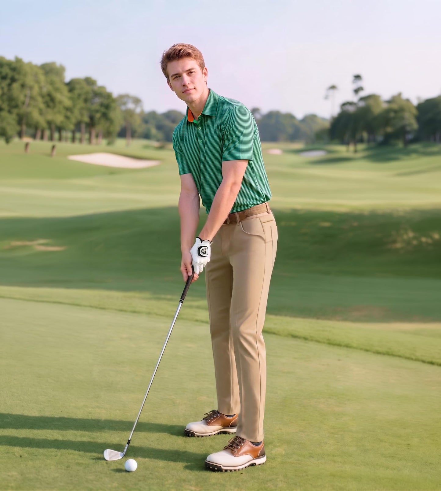 YAMXDM Golf Shirts for Men Moisture Wicking Short Sleeve Performance Sport Casual Striped Collared Mens Polo Shirt Green XL