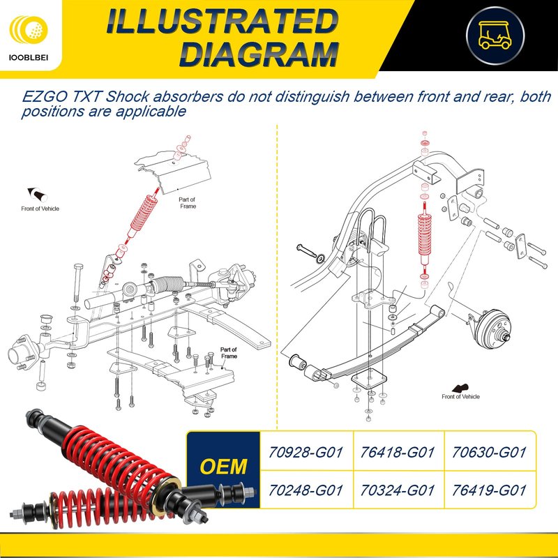 IOOBLBEI EZGO Golf Cart Heavy Duty Coil Spring Shock Absorber for TXT/Medalist 1994-UP, EZGO TXT Front and Rear Shock Absorber, Replaces OEM# 70928-G01, 76418-G01, 70630-G01 (Red)