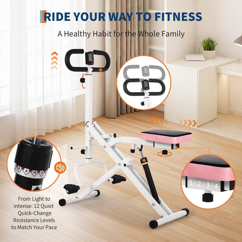 GarveeHome Squat Machine, Squat Assist Trainer with Adjustable12 Level Resistance, Foldable Squat Ride Rowing Machine for Home, Full Body Workout Gym for Glutes Legs Workout, 350 LBS Capacity, White