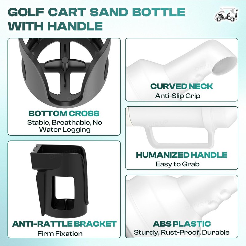 DRIVE UP Universal Golf Cart Sand Bottle, Golf Cart Divot Filler Sand Bottle with Rattle Proof Holder Suitable for Yamaha, EZGO and Club Car Golf Carts, Large Capacity Golf Sand Bottle