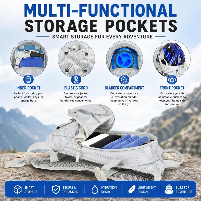 Zavothy Lightweight Hydration Backpack with 2L Water Bladder Water Backpack Hydration Pack for Cycling Running Biking Hiking Backpack Silver