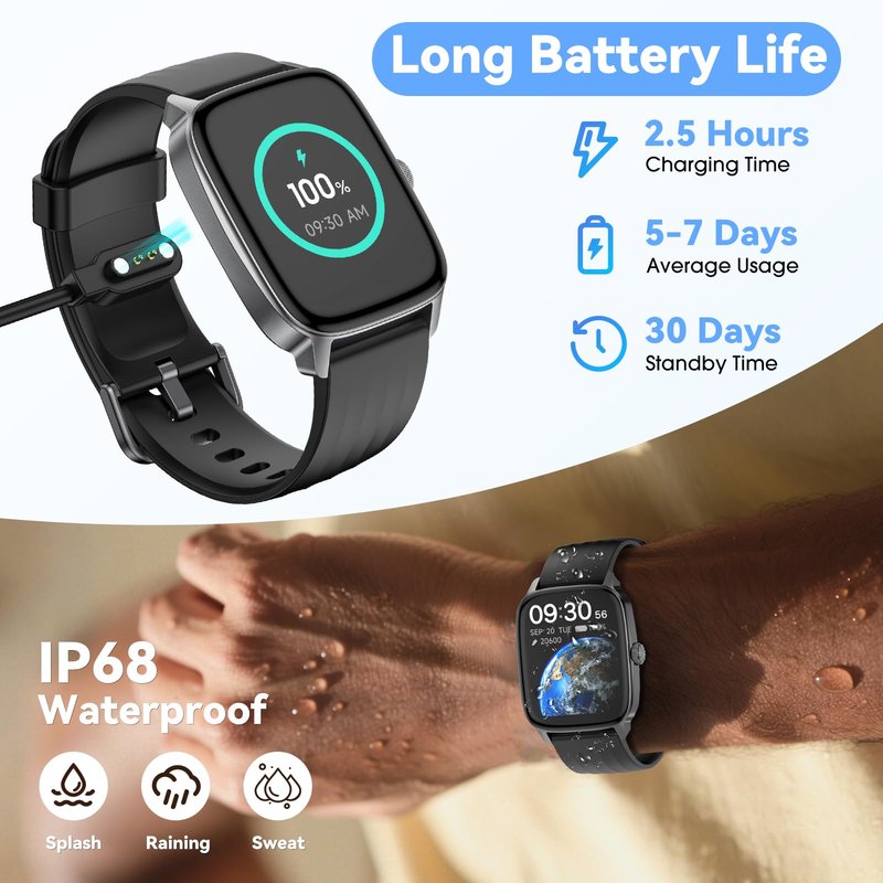 Imzuc Pedometer Watch for Men Women Android & iPhone, 1.85" Retina Display with Answer/Make Calls, Smart Watch with Pedometer, Calories & Step Counter, Waterproof Heart Rate/Sleep/SpO2 Monitor
