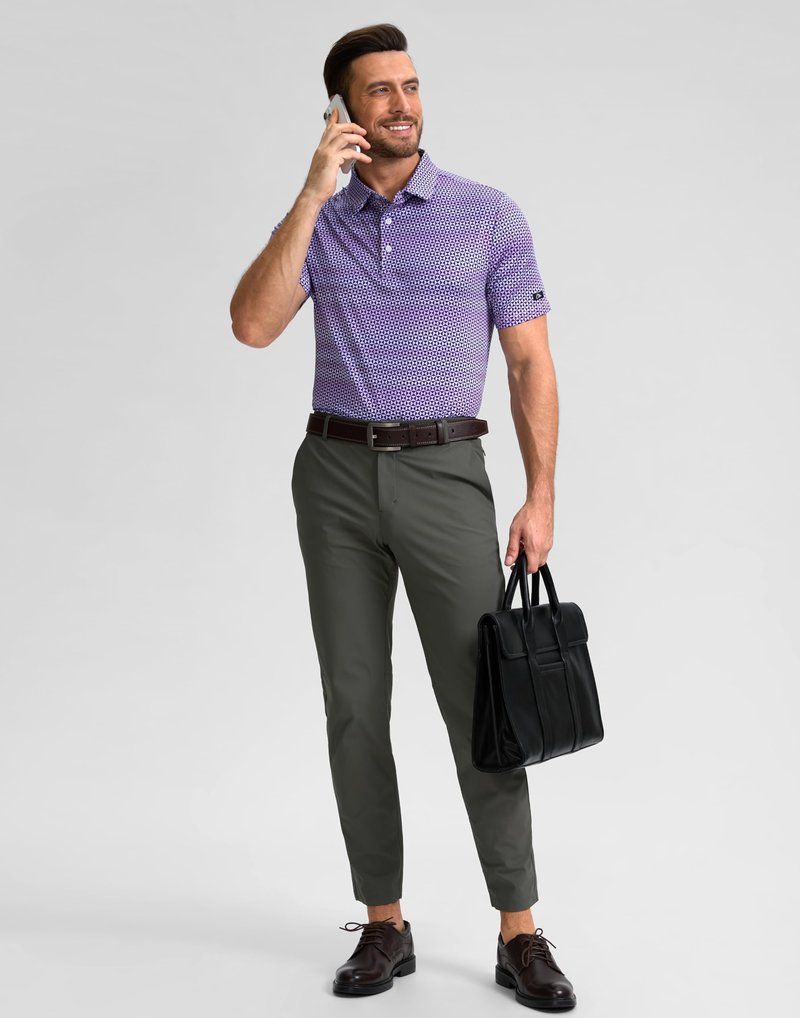 Obla Mens Golf Polo Shirts Short Sleeve Dry Fit Performance Moisture Wicking Casual Print Collared Golf Shirts for Men(Purple Square_XXXL)