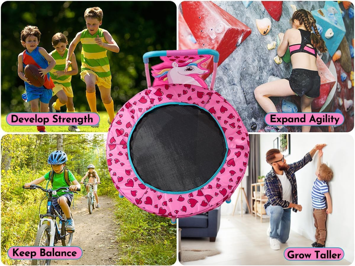 Maotifeys No-Gap 36" Mini Trampoline Toddler Trampolines with Handle for Kids, 36 inch Indoor Garden Small Kid Trampoline Baby Trampolines with Super Safe Cover for Toddlers Ages 2 to 5, Unicorn