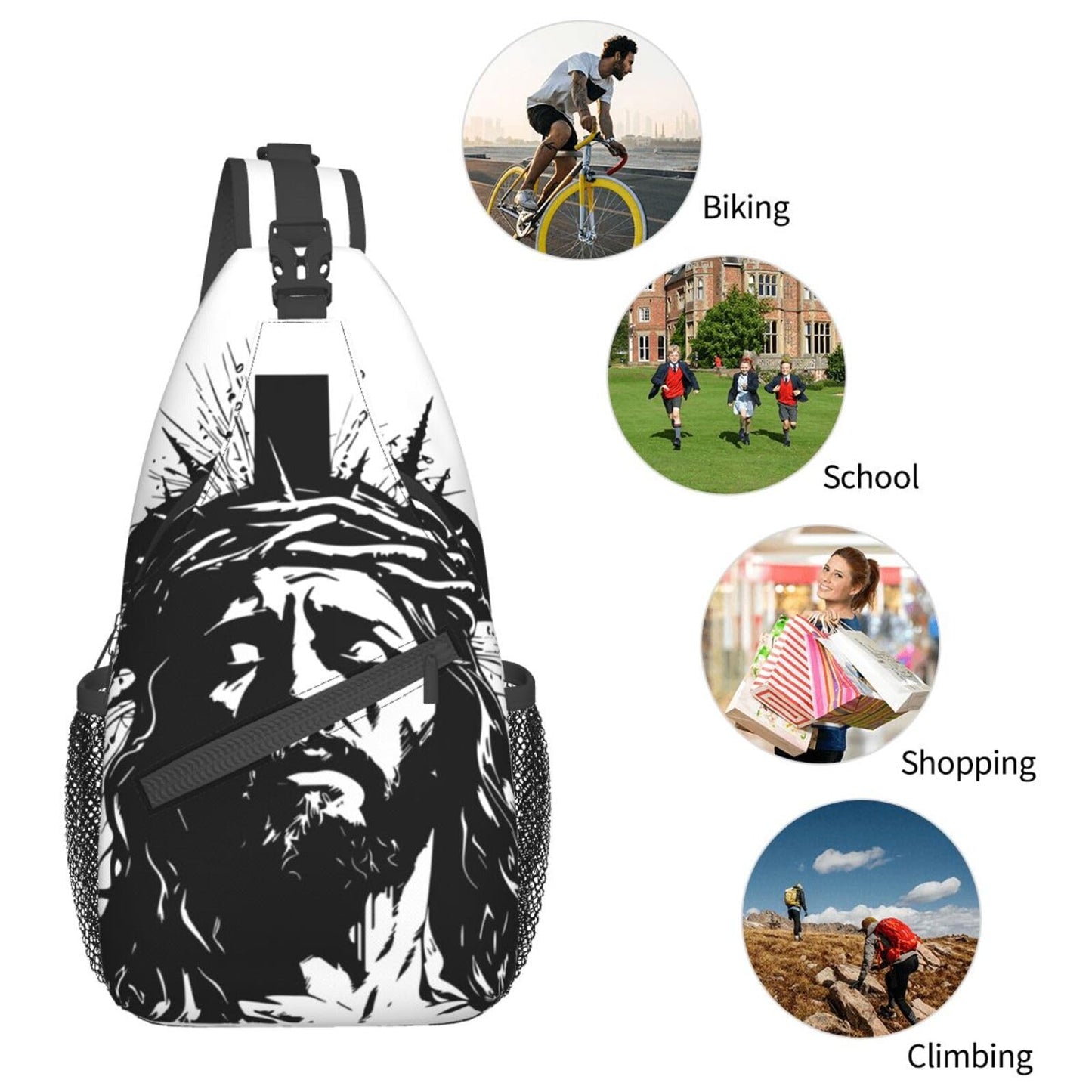 Jockphry Jesus Christ Sling Backpack Chest Bag Crossbody Shoulder Bag Gym Cycling Travel Hiking Daypack For Men Women
