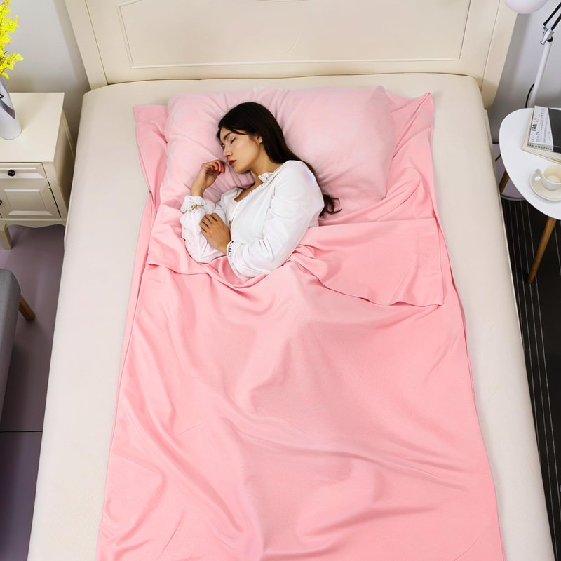 Tan Sleep Sack Reusable Breathable Tanning Sleep Sack Tanning Sheet Protector for Bed Travel, Lightweight Polyester Sleeping Bag Liner with Zipper, Pink