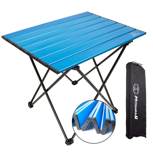 MSSOHKAN Camping Table Folding Portable Camp Side Table Aluminum Lightweight Carry Bag Beach Outdoor Hiking Picnics BBQ Cooking Dining Kitchen Blue Small