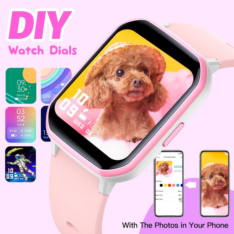 Kids Smart Watch for Girls,IP68 Waterproof Kids Fitness Tracker Watch with 1.5 Inch DIY Face,Heart Rate Sleep Monitor,19 Sport Modes,Calories Counter,Alarm Clock,Great Gifts for Children 6+ (PInk)