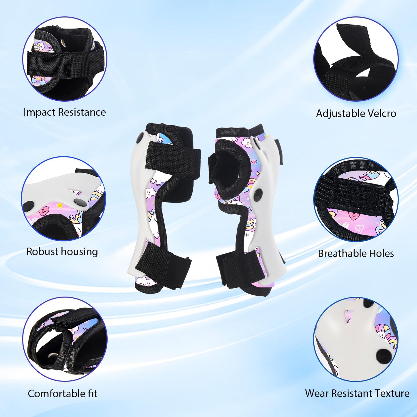 JeeFree Skateboard Pads Kids/Youth/Adult Shield Elbow Pads and Wrist Guards Protective Gear,Strong Double Straps&Adjustable Easy-Fix Clips for Skateboarding,Rollerblading,ScooterRoller,Skating,Bicycle