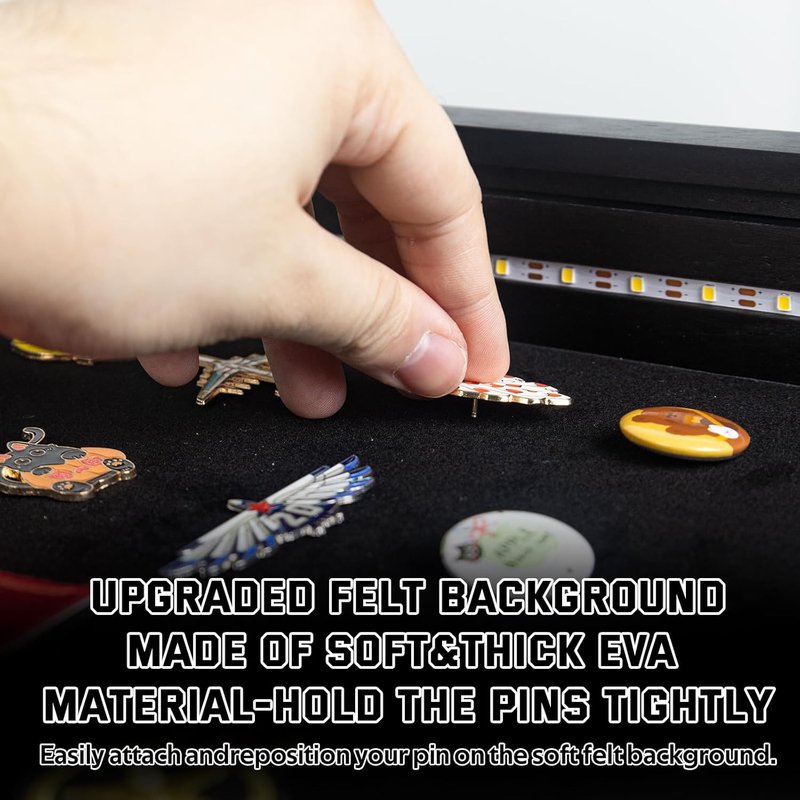 Large Pin Display Case - 25" X 16" with LED Lights & UV Protection | Black Acrylic for Medals & Collectibles