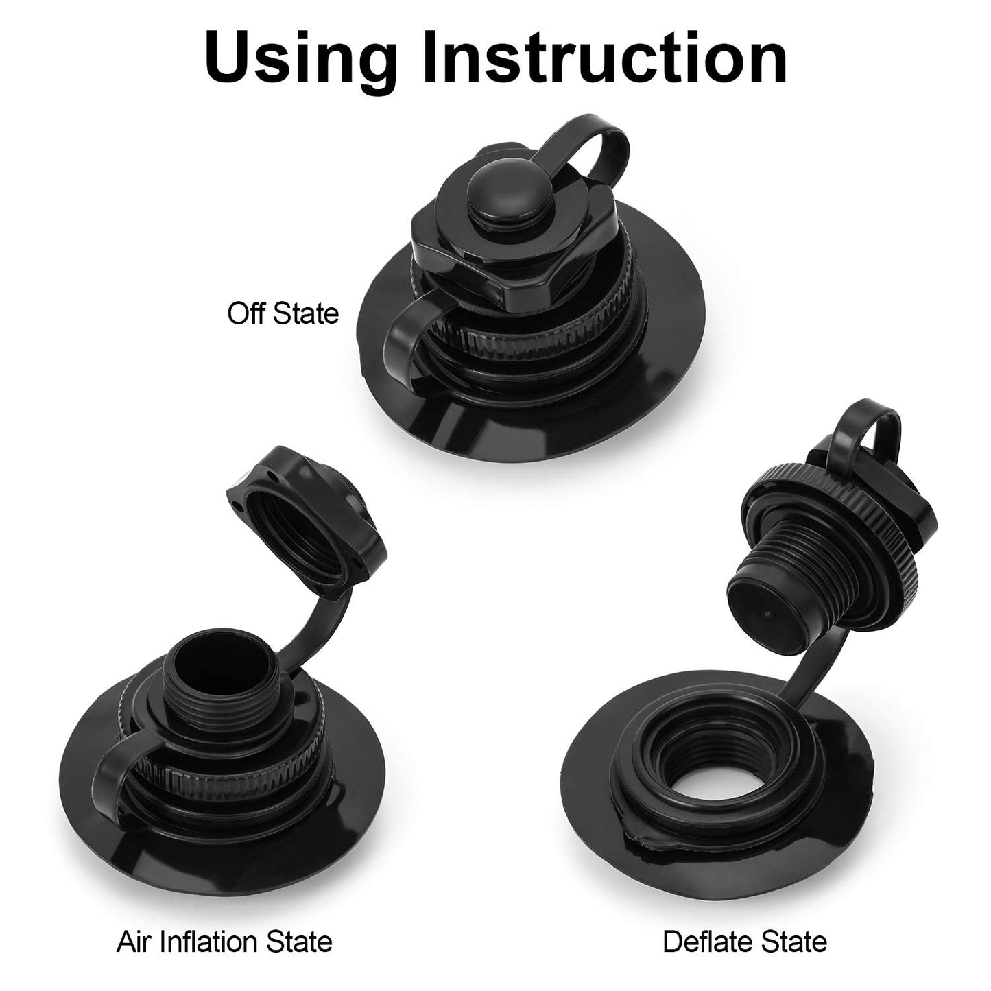 QUKRT 4 Pcs Boston Valve, One-Way Universal Fit Air Valve for Rubber Dinghy Raft Kayak Pool Boat Airbeds, Black