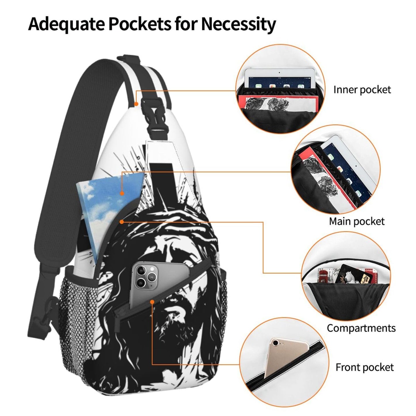 Jockphry Jesus Christ Sling Backpack Chest Bag Crossbody Shoulder Bag Gym Cycling Travel Hiking Daypack For Men Women