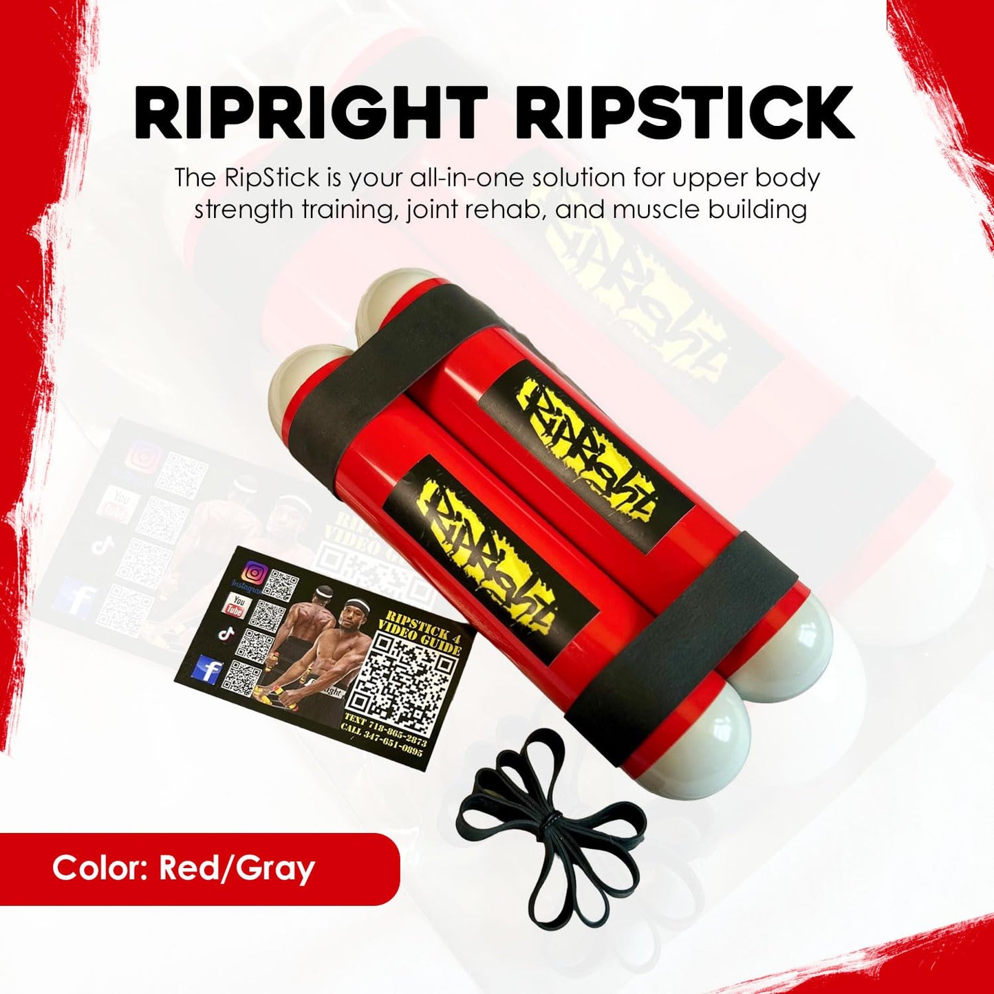 RipRight RipStick – Get Ripped Quick Strength and Resistance Training, Upper Body, Shoulder and Joint Rehab (Red/Gray)