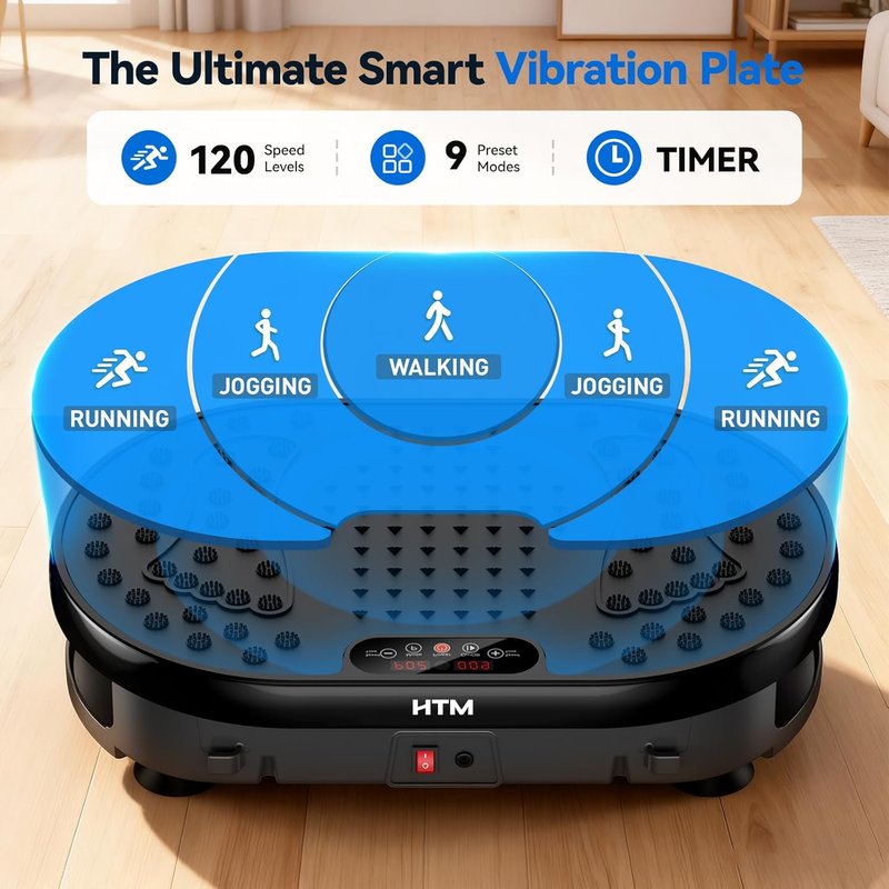 HTM Vibration Plate Exercise Machine - 9 Modes, 120 Speeds, Remote Control | 300 Lbs Capacity for Weight Loss & Home Fitness